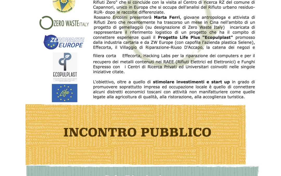 Capannori 29 dicembre: “Passi concreti verso un distretto Locale di Economia Circolare”